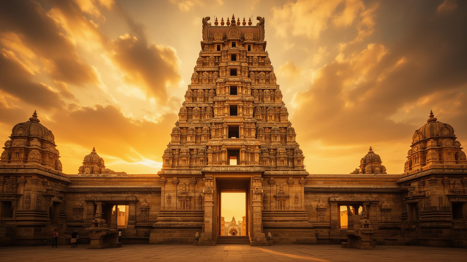 Ancient Indian Temple at sunset
